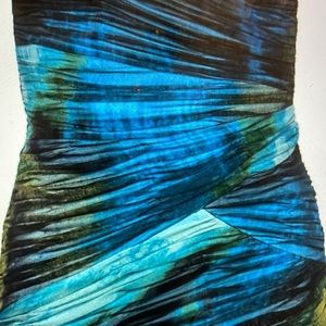 BCBG Max AZRIA- Marbled blue & green ruched tulle